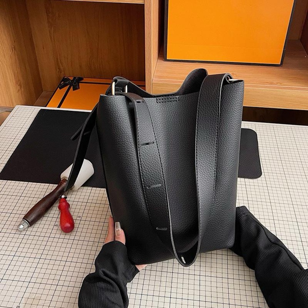 Black Leather Bucket Tote